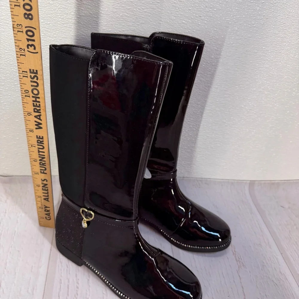 The‎ Children’s Place Girls Black Patent Knee-High Boots Heart Charm NWT Size 5